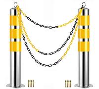 2 Pack Driveway Security, Stainless Steel Private Parking Sign with 5m Plastic Chain, Safety Road Parking Cones with Reflective Strips(800mmHx89mmD-31.5inHx3.5inD)