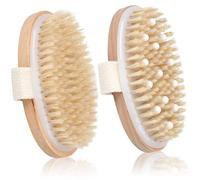 2 Pack Dry Body Brushes with Massage Nodes - Natural Bristle Exfoliating Brushes for Improved Skin Health & Reduced Acne