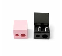 2 Pack Dual Hole Makeup Pencil Sharpener, Fits Regular & Large Lip/Eye/Brow Pencils, Perfect Points with Built-in Cleaning Pick, Portable Compact Cosmetic Sharpener, Pink&Black