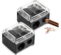 2 Pack Dual Hole Makeup Pencil Sharpener with Lid, Cosmetic Eyeliner Lip Liner & Eyebrow Pencil Sharpener, Portable Double Size Beauty Tool with Shavings Container