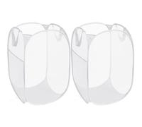 2 Pack Durable Collapsible Laundry Baskets - Reinforced Mesh Pop Up Laundry Hamper with Pocket, Foldable Dirty Clothes Hamper with Carry Handles for Laundry, Bathroom, Kids Room, Dorm or Travel White