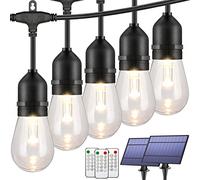 2 Pack Each 48FT 3-Color in 1 Solar String Lights Outdoor,Solar Patio Lights Dimmable with Remote,30+5 Waterproof Shatterproof LED Bulbs,Outdoor/Indoor Solar String Lights for Café Yard