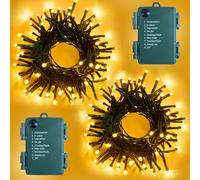 2 Pack Each 5M 60 LED Battery Operated Christmas Tree Lights Indoor Outdoor Cluster String Lights with Timer 8 Modes Dark Green Wire Fairy Light Xmas Patio Bedroom Garden Decorations (Warm White)