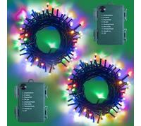 2 Pack Each 5M 60 LED Battery Operated Christmas Tree Lights Indoor Outdoor Cluster String Lights with Timer 8 Modes Dark Green Wire Fairy Light Xmas Patio Bedroom Garden Decorations (Multicolour)