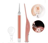 2 Pack Ear Pick Set of Ear Pick Spoon and Ear Tweezers, Ear Wax Removal Tools with LED Light, Ear Cleaning Kit with Storage Box, Visible Ear Care Tool Accessories, Safe for Kids/Seniors (Rose Gold)