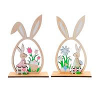 2 Pack Easter Bunny Figurines Decorative Rabbit Ornaments with Floral Easter Egg Elements Cute Easter Bunny Centerpieces for Spring Easter Home Decor Indoor Tabletop Shelf Mantel Spring Decoration