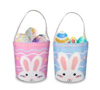 2 Pack Easter Eggs Baskets for Kids,Canvas Personalized Easter Bunny Baskets Bucket Gifts Bags with Rabbit Fluffy Tail for Girls Boys Easter Eggs Hunt