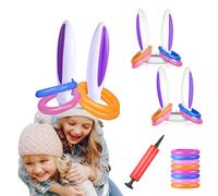 2 Pack Easter Inflatable Bunny EarsParty Games, 2 Rabbit-Ear Hats with 8 Ring Toss and 1 Hand-held Pump,Indoor Outdoor Rabbit Ring Toss Toys Gift Party Favors Kids Family Easter Game