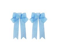 2 Pack Easter Wreath Bows, 18x25 cm, Handmade Imitation Linen Ribbon Bow Accessories, Solid Color Bows for Easter Party Decoration (Blue)