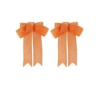 2 Pack Easter Wreath Bows, 18x25 cm, Handmade Imitation Linen Ribbon Bow Accessories, Solid Color Bows for Easter Party Decoration (Orange)