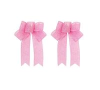 2 Pack Easter Wreath Bows, 18x25 cm, Handmade Imitation Linen Ribbon Bow Accessories, Solid Color Bows for Easter Party Decoration (Pink)