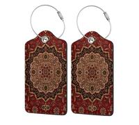 2 Pack Eastern Accent Vintage Persian Pattern Luggage Tags for Suitcases PU Leather Privacy Protection Bag Tags Travel Essentials