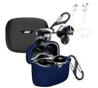 [2 Pack] easyBee Case Compatible with JBL Tune Beam Earbuds Charging Cover, with 2 Keychain and Anti-Lost Strap, Soft Liquid Silicone Ultra Thin Shockproof Protective Kit - Black and Blue