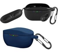 [2 Pack] easyBee Case Compatible with JBL Vibe Buds 2 / JBL Vibe Buds Bluetooth Headphone Charging Cover with 2 Keychain, Soft Liquid Silicone Ultra Thin Shockproof Protective Kit - Black Blue