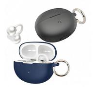 [2 Pack] easyBee Case Compatible with QCY Crossky C50 Bluetooth Headphone Charging Cover with 2 Keychain, Soft Liquid Silicone Ultra Thin Shockproof Protective Kit - Black and Blue