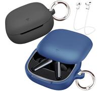 [2-Pack] easyBee Case Compatible with Soundcore Liberty 5, 2 Carabiner Anti-Lost Straps, Liquid Silicone Case, Shockproof Protective Case, Bluetooth Headphones Bag - Black and Blue