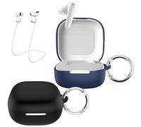 [2 Pack] easyBee Case Compatible with Soundcore P31i Earbuds Charging Cover, 2 Keychain Anti-Lost Strap, Soft Liquid Silicone Ultra Thin Shockproof Protective Kit - Black and Blue
