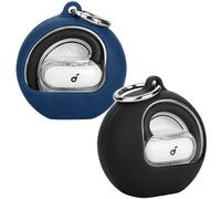 [2 Pack] easyBee Case Compatible with Soundcore V40i Open Ear Headphones Charging Cover with 2 Keychain, Soft Liquid Silicone Ultra Thin Shockproof Protective Kit - Black and Blue