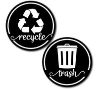 2 Pack Eco Friendly Recycling Magnets, Modern Home Kitchen Trash Can Magnetic Labels, Durable Waste Classification Symbol Stickers for Household Recycle Bin(Black)