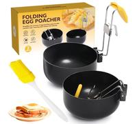 2 Pack Egg Poacher Pan, Non-Stick Poached Egg Maker, Stainless Steel Poached Egg Pan, Collapsible Hang Ear Egg Poacher, Egg Boiler Egg Rings Egg Boilers with Oil Brush