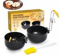 2 Pack Egg Poacher Pan with Non-Stick & Heat-Resistant Cups, Perfect for Poached Eggs, Omelettes, Compact, Foldable Design Saves Kitchen Space