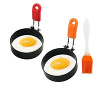 2 Pack Egg Ring Stainless Steel Egg Rings for Frying Fried Egg Ring with Anti-scald Handle and Oil Brush Non Stick Egg Mould Pancake Mould Egg Shaper for Egg Frying Shaping Pancakes Mini Burger