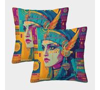 2 Pack Egyptian Goddess Oil Painting, Ancient Egyptian Symbols Personalised Cushion Cover Home Sofa Decoration 50x50cm Pillow Covers