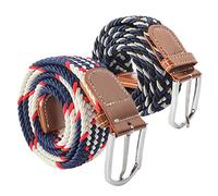 2 Pack Elastic Fabric Woven Womens Canvas Belt Woven Casual Braided Stretch Elasticated Multicolored Belts (C)(Size: 107-110CM)