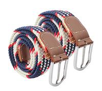 2 Pack Elastic Fabric Woven Womens Canvas Belt Woven Casual Braided Stretch Elasticated Multicolored Belts (D)