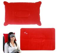 2 Pack Elastic Force Inflatable Pillow Camping Pillow,Foldable and Compressible Soft Plush Surface Sweat Absorbing,Waterproof Suitable for Long-Distance Travel Aviation Outdoor Play,Night Fishing Red