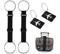 2 Pack Elastic Luggage Fastening Straps and Alloy Tags, Adjustable Suitcase Straps for Add Carry Bag, Travel Packing Belt Accessories for Baggage Handbag (2 Black)