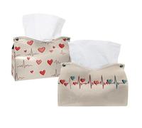 2 pack Electrocardiogram Heart Beat with Cute H (1) Tissue Box Cover, Facial Tissue Holder Storage for Bathroom Vanity, Dressers, Night Stand, Parlors and Offices