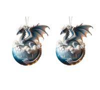 2 Pack Elementals Dragon Ornaments, 2D Acrylic Dragon Pendants for Christmas, Fantasy Elementals Dragon Egg Hanging Decoration, Hanging Holiday Wedding Parties Decoration Ornament Supplies