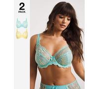 2 Pack Ella Lace Full Cup Wired Bras Lemon/Aqua 36B