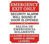 2 Pack Emergency Exit Only Bilingual Sign, Security Alarm Will Sound If Door Is Opened, 10 x 7 Inches Rust Free Aluminum Sign, UV Resistant, Scratch, Waterproof and Weatherproof, Indoor/Outdoor Use