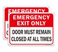 2 Pack Emergency Exit Only - Door Must Remain Closed at All Times Sign, 10"x7" Rust Free Reflective Aluminum, Weather & Fade Resistant, UV Protected, Easy Mounting