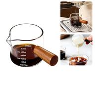 2 Pack Espresso Cups with Wood Handle, Clear Glass Espresso Accessories, Spout Glass Measuring Cup with Dual Scale, Espresso Shot Glass with V-Shaped Spout 100 ML (Single-Spout)