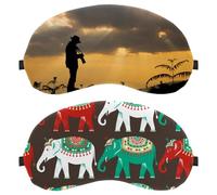 2 Pack Ethnic Indian Elephants Green White Red Sleep Mask, Light Blocking Sleeping Eye Mask for Women Men, Night Blindfold, Breathable Eye Mask Cover