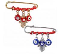 2 Pack Evil Eye Charm Pins Pregnancy Protection Safety Pins with Red String Hamsa Protection Charm Pin Evil Eye Palm Jewelry Red String Amulet for Men Women Scarf Hijab Collar Clothing