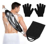 2 Pack Exfoliating Back Scrubber, Washcloth Back Scrubber Set Bath Gloves Set Exfoliating Shower Towel with Gloves Body Scrub Towel Cleaner Wash Glove to Remove Dead Skin for Men Women Bath Shower