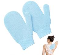 2 Pack Exfoliating Shower Gloves, Bamboo Body Exfoliator Mitts, Deep Cleansing Body Scrub Gloves for Dead Skin, Ingrown Hair, Spa Massage, Blue
