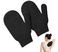 2 Pack Exfoliating Shower Gloves, Bamboo Body Exfoliator Mitts, Deep Cleansing Body Scrub Gloves for Dead Skin, Ingrown Hair, Spa Massage, Black
