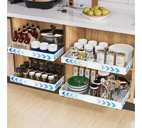 2 Pack Expandable Pull Out Cabinet Organizer Adhesive, Peel And Stick Slide Out Drawers for Kitchen Cabinets,Cabinet Pull Out Shelves For Kitchen Pantry Organization Adjustable Width 12.6"-21"