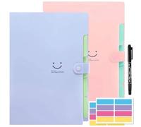 2 Pack Expanding File Folder, A4 Document Organiser, Placstic File Folder with 5 Pocket and Sticky Labels, Portable Display Folder for Office School Supplies Stationery
