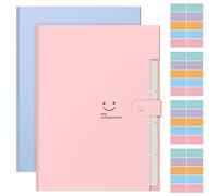 2 Pack Expanding File Folder, A4 File Organiser Plastic Folders with 5 Pockets and 4 Sheets Sticky Labels Document Organiser Files Archive Classification for School Home Office