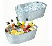 2-Pack Extra Large 14L Ice Buckets with Handles - Galvanized Steel Beverage Tubs for Champagne, Beer, Cocktails - Rustic Industrial Drink Tub for Mimosa Bar, Wedding, Backyard Parties