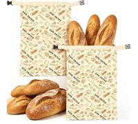 2 Pack Extra Large Beeswax Bread Bag, Reusable Cotton Bees Wax Bread Bag with Zip Closure, Portable Bread Bags to Keep Bread Fresh, Natural Beeswax Bread Bags for Homemade Bread, Loaves & Baked Goods
