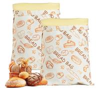 2 Pack Extra Large Beeswax Bread Bags, Wide Zipper Access Cotton, Reusable Beeswax Food Storage Bags with Zipper, Portable Cotton Food Storage Bag for Home Bakers to Keep Fresh (B)