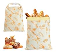 2 Pack Extra Large Beeswax Bread Bags, Wide Zipper Access Cotton, Reusable Beeswax Food Storage Bags with Zipper, Portable Cotton Food Storage Bag for Home Bakers to Keep Fresh (E)