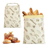 2 Pack Extra Large Beeswax Bread Bags, Wide Zipper Access Cotton, Reusable Beeswax Food Storage Bags with Zipper, Portable Cotton Food Storage Bag for Home Bakers to Keep Fresh (D)